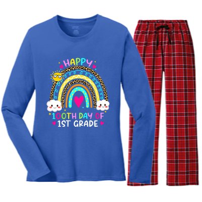 100 Days Smarter First Grade 100th Day Of School 1st Grade Gift Women's Long Sleeve Flannel Pajama Set 