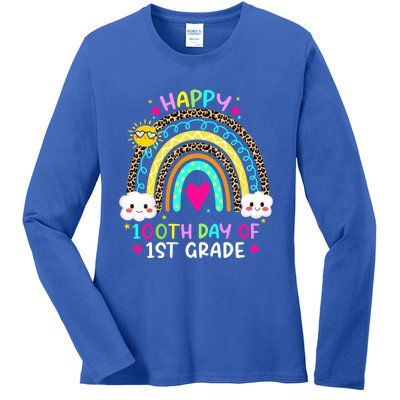 100 Days Smarter First Grade 100th Day Of School 1st Grade Gift Ladies Long Sleeve Shirt