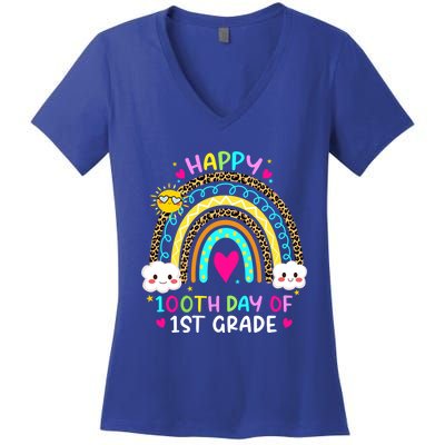 100 Days Smarter First Grade 100th Day Of School 1st Grade Gift Women's V-Neck T-Shirt