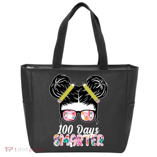 100 Days Smarter Student Hair Bun Zip Tote Bag