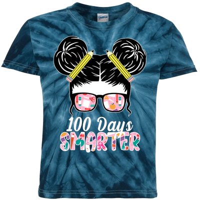 100 Days Smarter Student Hair Bun Kids Tie-Dye T-Shirt