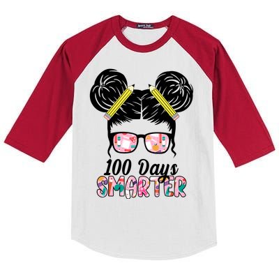 100 Days Smarter Student Hair Bun Kids Colorblock Raglan Jersey