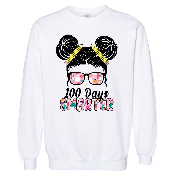 100 Days Smarter Student Hair Bun Garment-Dyed Sweatshirt