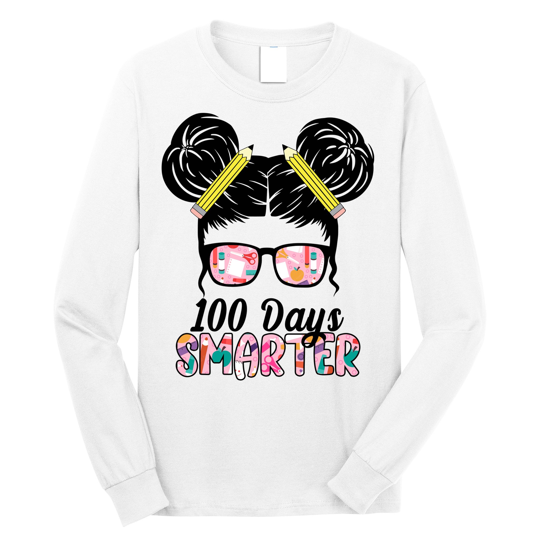 100 Days Smarter Student Hair Bun Long Sleeve Shirt