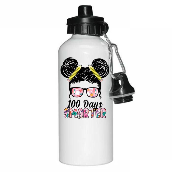 100 Days Smarter Student Hair Bun Aluminum Water Bottle 