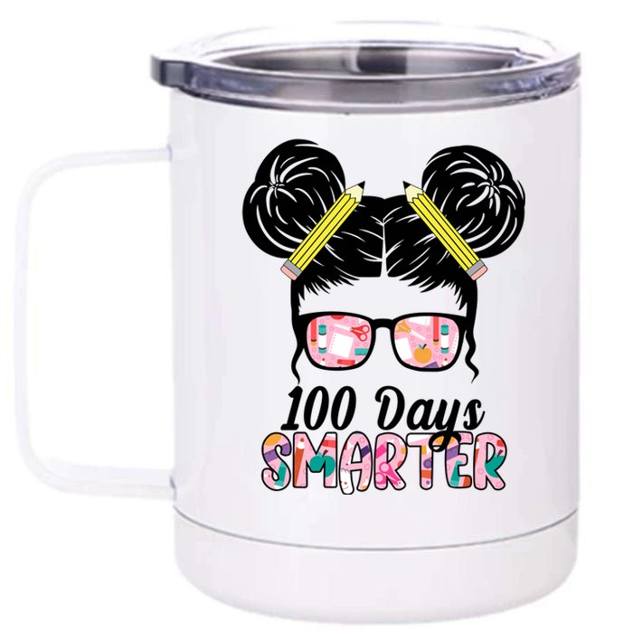 100 Days Smarter Student Hair Bun 12 oz Stainless Steel Tumbler Cup