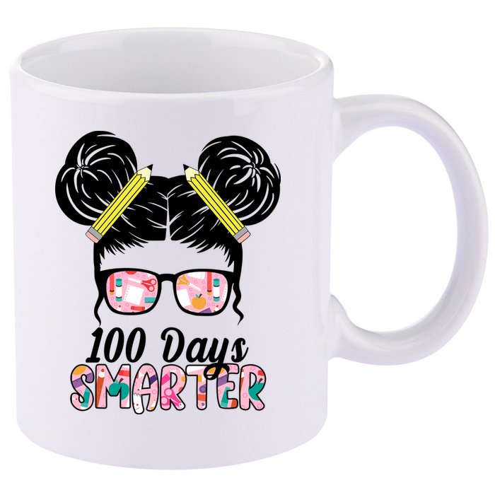 100 Days Smarter Student Hair Bun 11oz C Handle Ceramic Mug