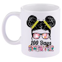 100 Days Smarter Student Hair Bun 11oz C Handle Ceramic Mug