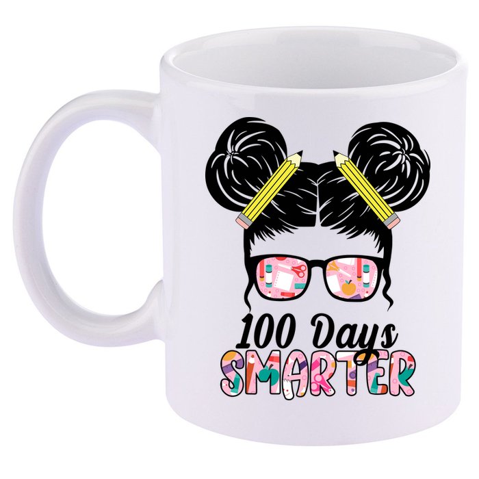 100 Days Smarter Student Hair Bun 11oz C Handle Ceramic Mug