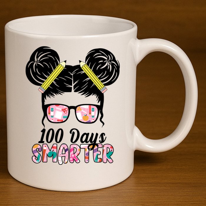 100 Days Smarter Student Hair Bun 11oz C Handle Ceramic Mug