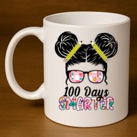 100 Days Smarter Student Hair Bun 11oz C Handle Ceramic Mug