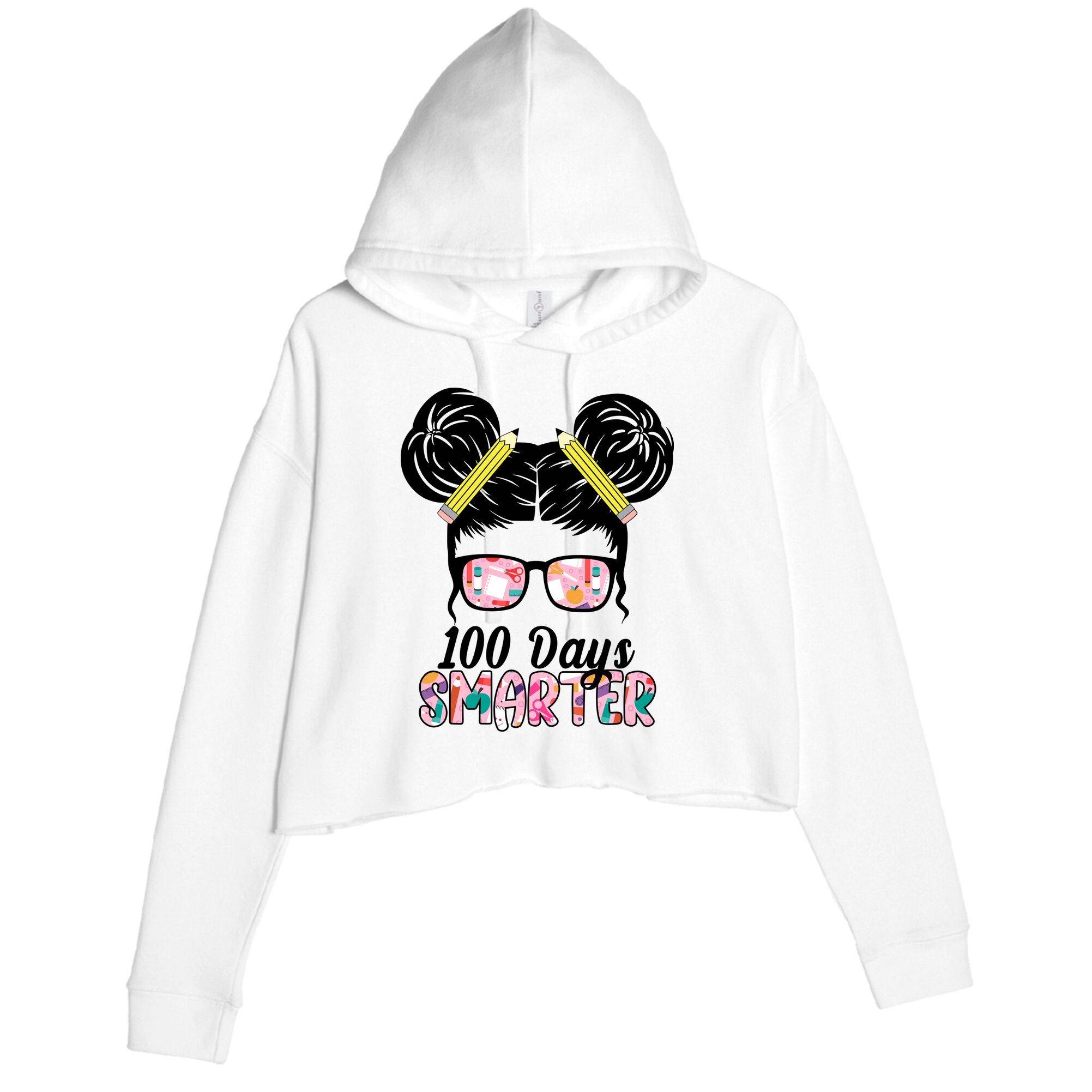 100 Days Smarter Student Hair Bun Crop Fleece Hoodie