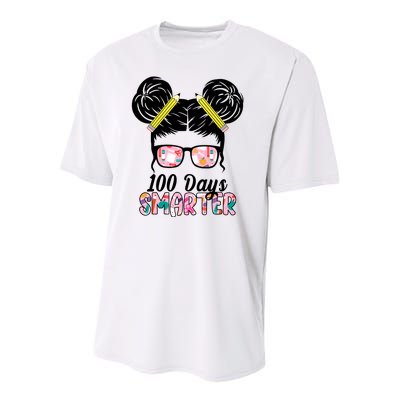 100 Days Smarter Student Hair Bun Youth Performance Sprint T-Shirt