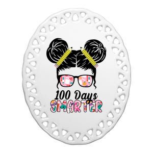 100 Days Smarter Student Hair Bun Ceramic Oval Ornament