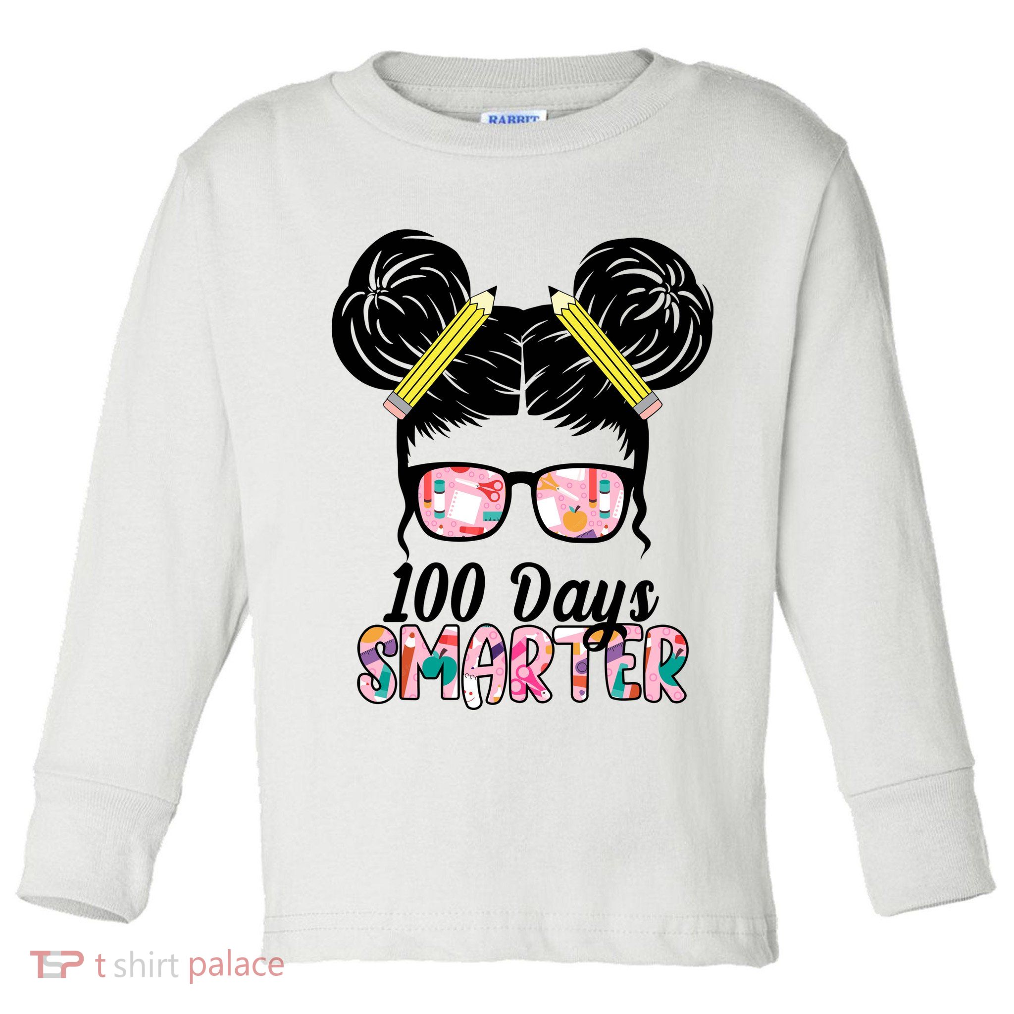 100 Days Smarter Student Hair Bun Toddler Long Sleeve Shirt