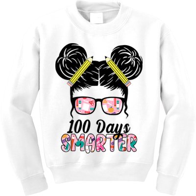 100 Days Smarter Student Hair Bun Kids Sweatshirt