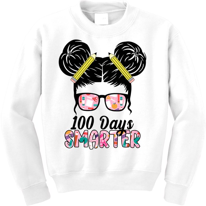 100 Days Smarter Student Hair Bun Kids Sweatshirt