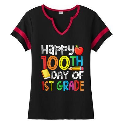 100 Days Smarter First Grade 100th Day Of School 1st Grade Ladies Halftime Notch Neck Tee