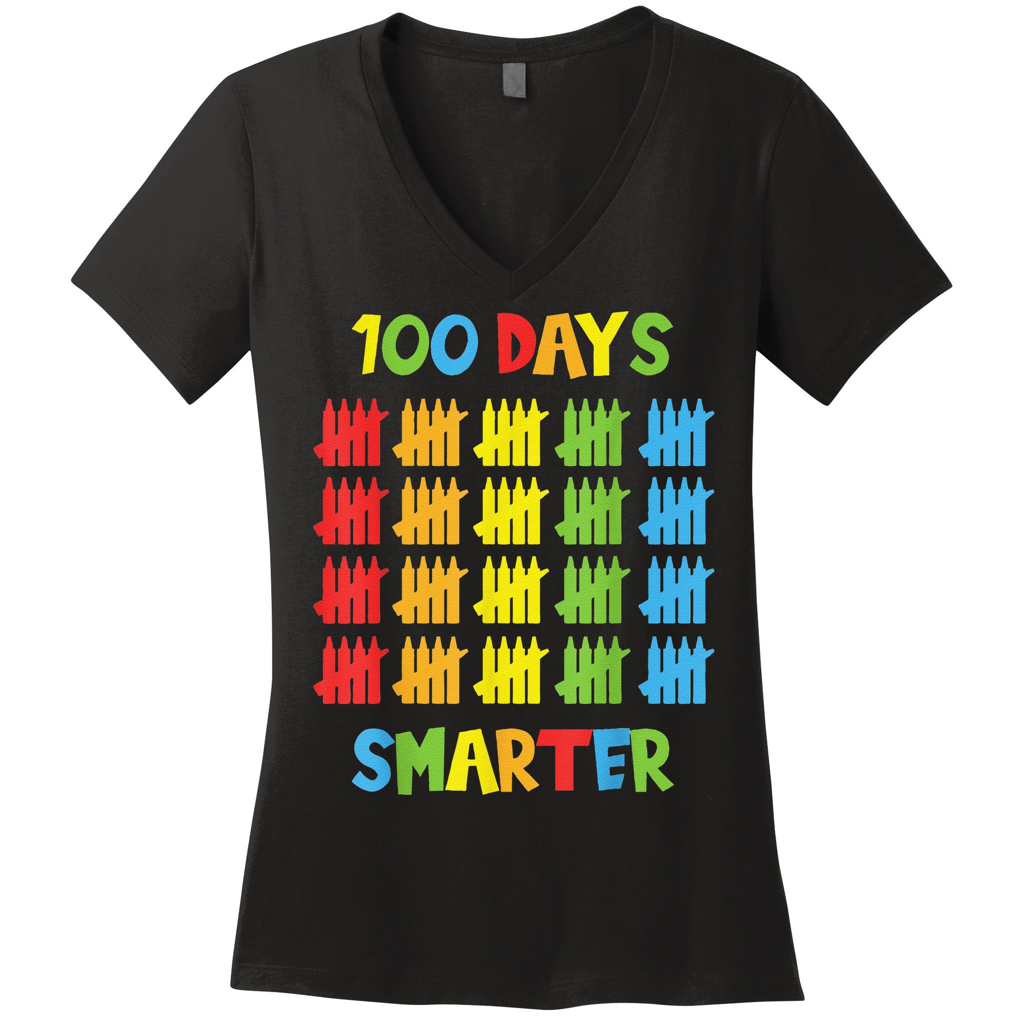 100 Days Smarter Teachers Child 100th Day of School Women's V-Neck T-Shirt