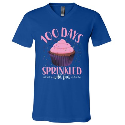 100 Days Sprinkled With Fun Teachers Cupcake 100th Day Gift V-Neck T-Shirt