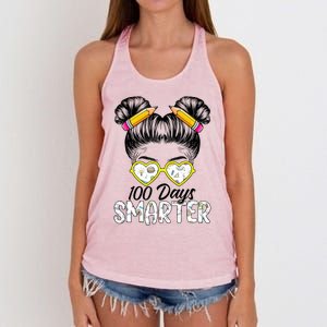 100 Days Smarter Messy Bun Hair 100 Days Of School Gift Women's Knotted Racerback Tank