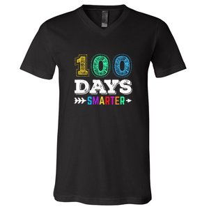 100 Days Smarter Teacher Or Student 100th Day Of School V-Neck T-Shirt