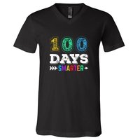 100 Days Smarter Teacher Or Student 100th Day Of School V-Neck T-Shirt