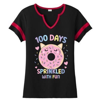 100 Days Sprinkled With Fun Donut School Ladies Halftime Notch Neck Tee