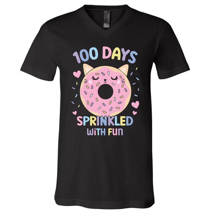 100 Days Sprinkled With Fun Donut School V-Neck T-Shirt