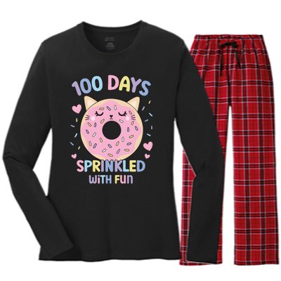 100 Days Sprinkled With Fun Donut School Women's Long Sleeve Flannel Pajama Set 