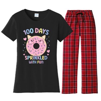 100 Days Sprinkled With Fun Donut School Women's Flannel Pajama Set