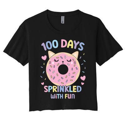 100 Days Sprinkled With Fun Donut School Women's Crop Top Tee