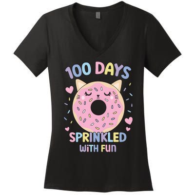 100 Days Sprinkled With Fun Donut School Women's V-Neck T-Shirt