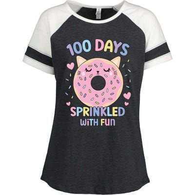 100 Days Sprinkled With Fun Donut School Enza Ladies Jersey Colorblock Tee