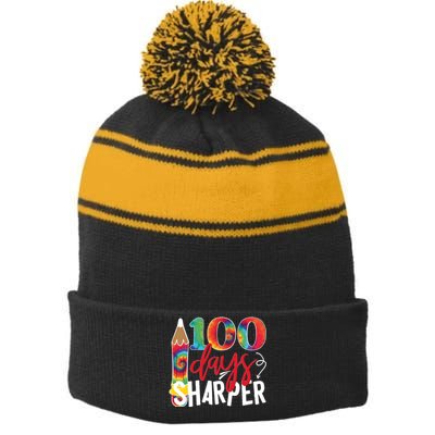 100 Days Sharper Teacher Student Stripe Pom Pom Beanie