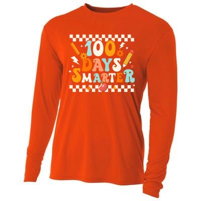 100 Days Smarter Groovy Retro Funny Happy 100 Days Of School Cute Gift Cooling Performance Long Sleeve Crew