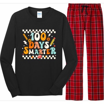 100 Days Smarter Groovy Retro Funny Happy 100 Days Of School Cute Gift Long Sleeve Pajama Set