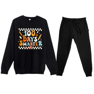 100 Days Smarter Groovy Retro Funny Happy 100 Days Of School Cute Gift Premium Crewneck Sweatsuit Set