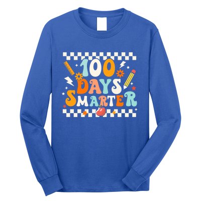 100 Days Smarter Groovy Retro Funny Happy 100 Days Of School Cute Gift Long Sleeve Shirt