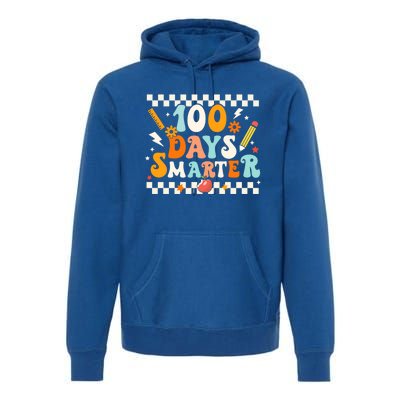 100 Days Smarter Groovy Retro Funny Happy 100 Days Of School Cute Gift Premium Hoodie