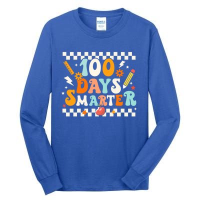 100 Days Smarter Groovy Retro Funny Happy 100 Days Of School Cute Gift Tall Long Sleeve T-Shirt