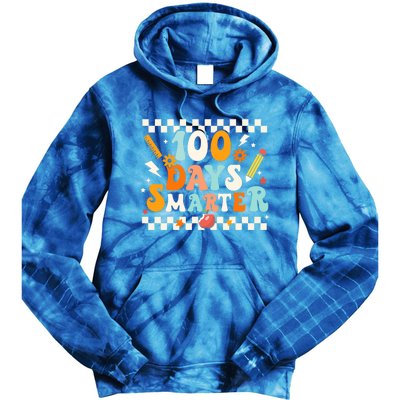 100 Days Smarter Groovy Retro Funny Happy 100 Days Of School Cute Gift Tie Dye Hoodie