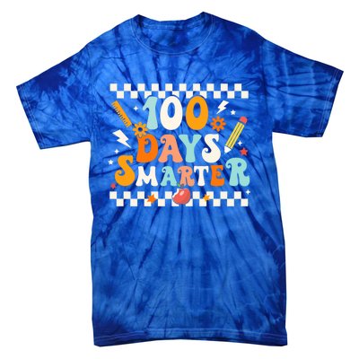 100 Days Smarter Groovy Retro Funny Happy 100 Days Of School Cute Gift Tie-Dye T-Shirt