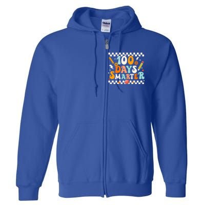 100 Days Smarter Groovy Retro Funny Happy 100 Days Of School Cute Gift Full Zip Hoodie