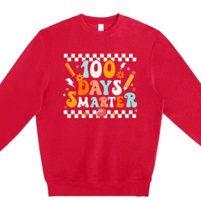 100 Days Smarter Groovy Retro Funny Happy 100 Days Of School Cute Gift Premium Crewneck Sweatshirt