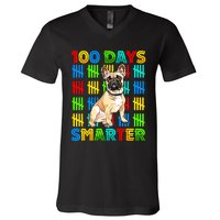 100 Days Smarter Frenchie Dog Lovers 100 Days Of School V-Neck T-Shirt