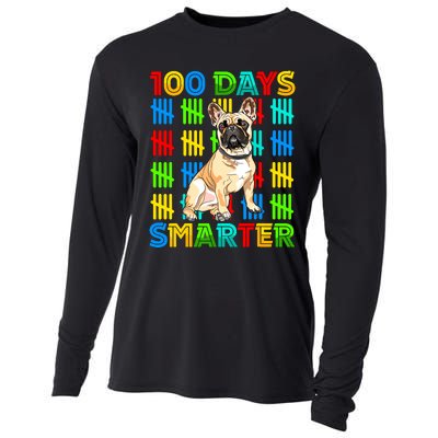 100 Days Smarter Frenchie Dog Lovers 100 Days Of School Cooling Performance Long Sleeve Crew