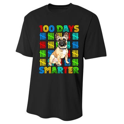 100 Days Smarter Frenchie Dog Lovers 100 Days Of School Performance Sprint T-Shirt