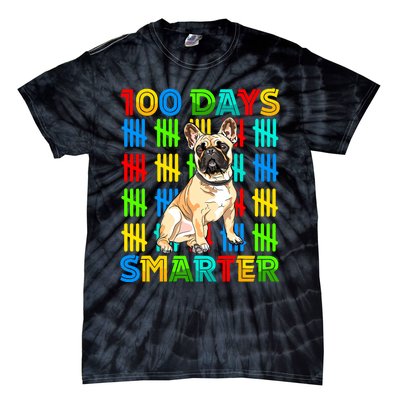 100 Days Smarter Frenchie Dog Lovers 100 Days Of School Tie-Dye T-Shirt