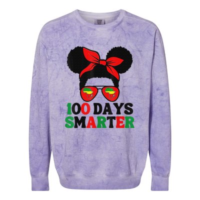 100 Days Smarter Afro Messy Bun Black History Month Colorblast Crewneck Sweatshirt